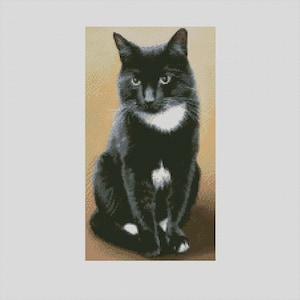 Black and White Cat Hobbes Counted Cross Stitch Chart or Complete Kit