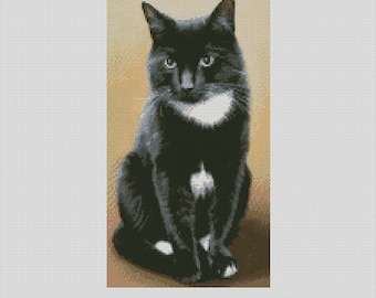Black and White Cat Hobbes Counted Cross Stitch Chart or Complete Kit