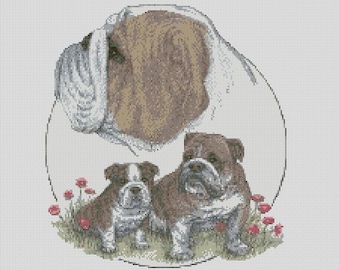 English Bulldog Trio Cross Stitch Chart Instant Download PDF Pattern Keeper Compatible