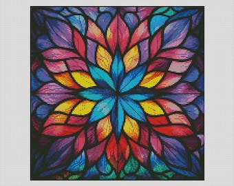 Stained Glass Colourful Design Counted Cross Stitch Chart Only or Complete Kit