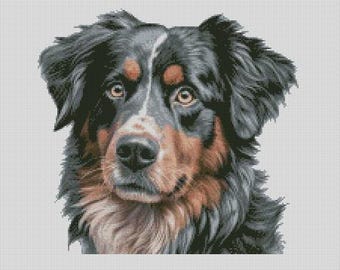 Diagrama de punto de cruz de perro pastor australiano 1 Descarga instantánea Patrón PDF compatible con Keeper