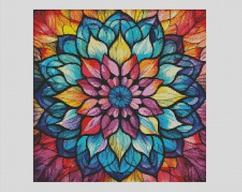 Stained Glass Colourful Mandala Counted Cross Stitch Chart Only or Complete Kit