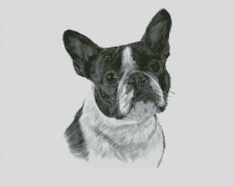 Gráfico de punto de cruz para perro Boston Terrier, descarga instantánea de patrones en PDF, compatible con Keeper.