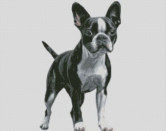 Gráfico de punto de cruz para perro Boston Terrier 5 Descarga instantánea Patrón PDF Compatible con Keeper
