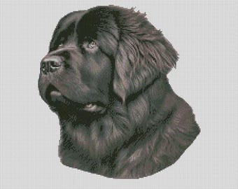 Gráfico de punto de cruz para perro Terranova 2, descarga instantánea de patrones en PDF, compatible con Keeper.