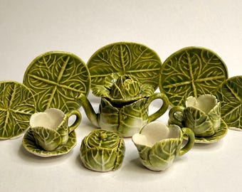 ウェッジウッド 1900年代中盤　マジョリカ焼き Green Leaf5枚セット Rare Antique Wedgwood Green Majolica Cabbage Leaf Cruet Set - Etsy