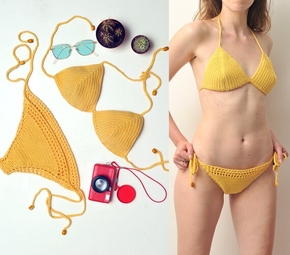 yellow crochet bathing suit