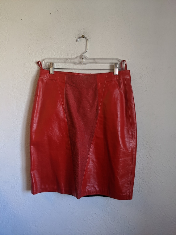 Red Leather skirt 90s, Vintage leather skirt, Obse