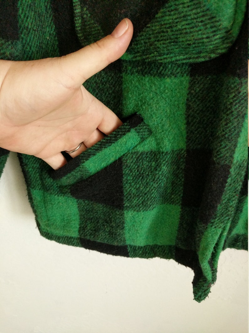 barn coat Vintage 1960/'s Green Buffalo Plaid Jacket Big Mikes Union Made Size Large Field Cruiser