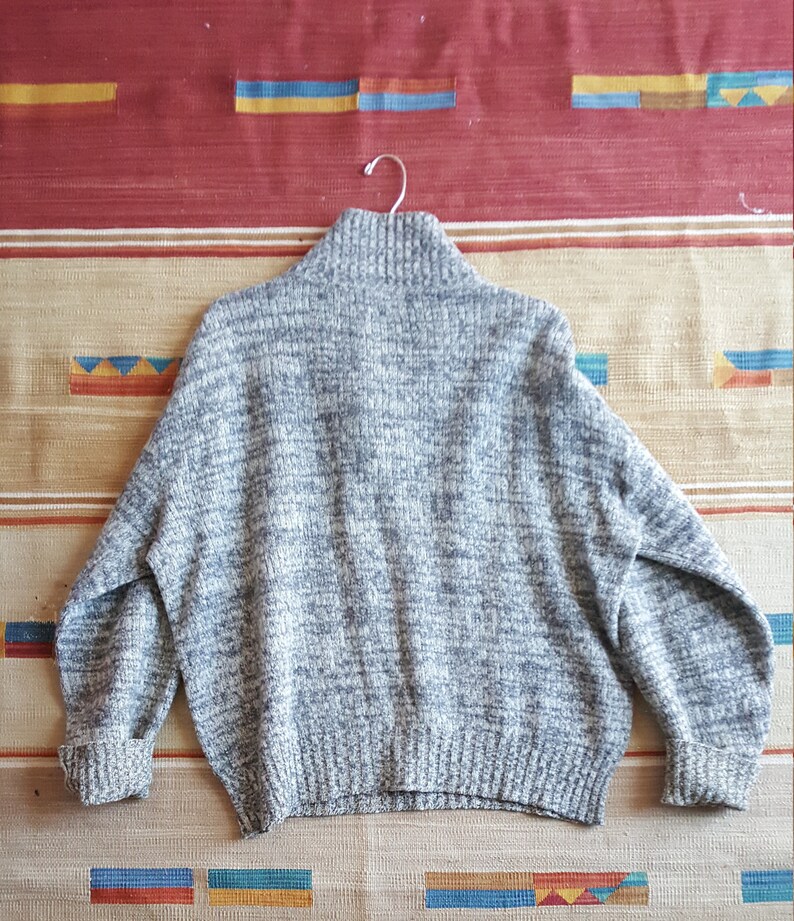 Gray Sportsman Pullover Sweater Cardigan Sweater Wool Mohair Rustic Warm Hand Knit Vintage Super Warm Holiday Gift