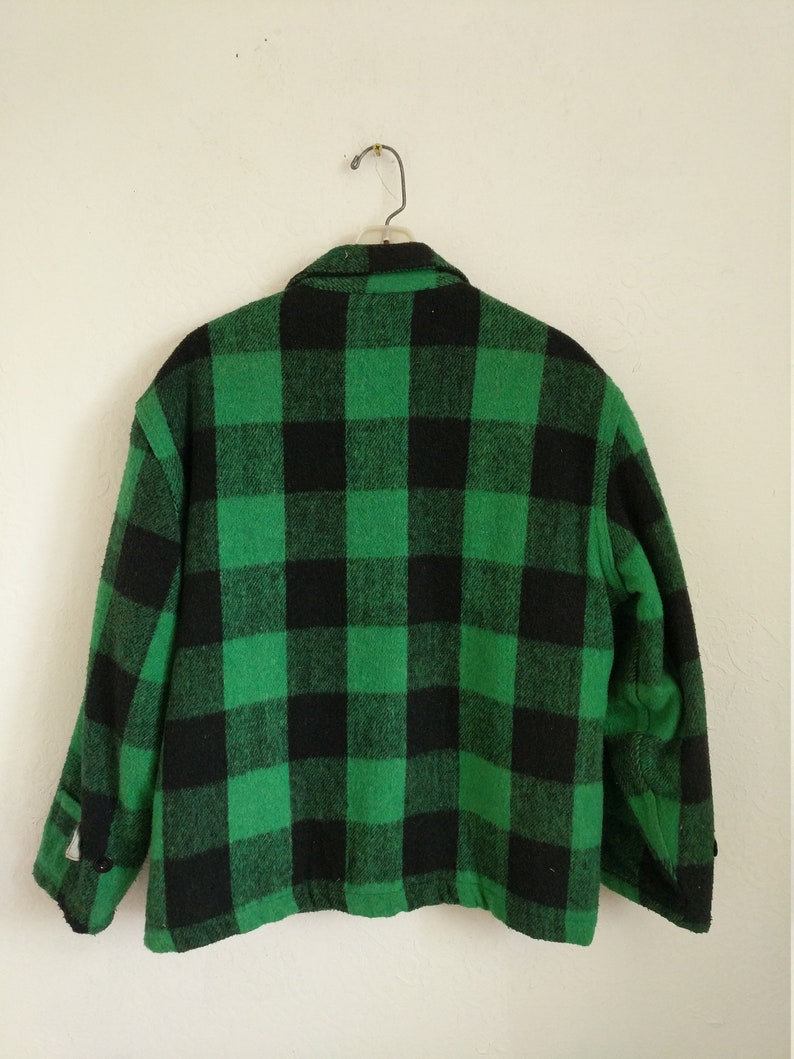 barn coat Vintage 1960/'s Green Buffalo Plaid Jacket Big Mikes Union Made Size Large Field Cruiser