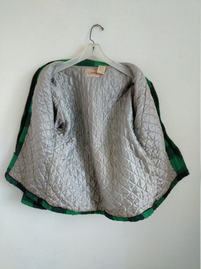 barn coat Vintage 1960/'s Green Buffalo Plaid Jacket Big Mikes Union Made Size Large Field Cruiser