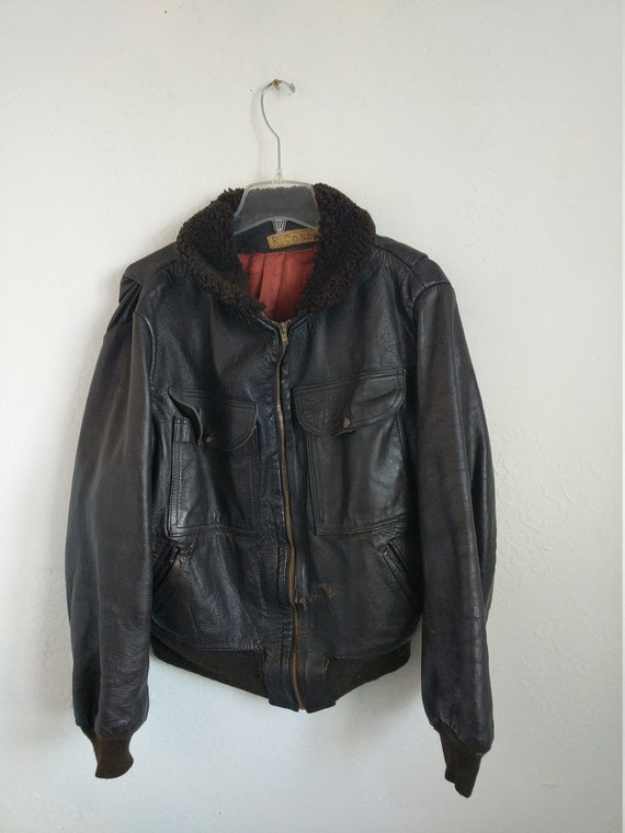Vintage 70s Aviator Coat, Vtg Bomber Jacket, Leath