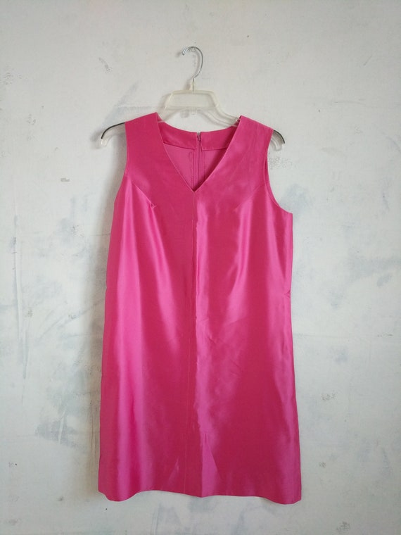 Dress Vintage 1960s~ Cocktail mini Hot Pink Silk,