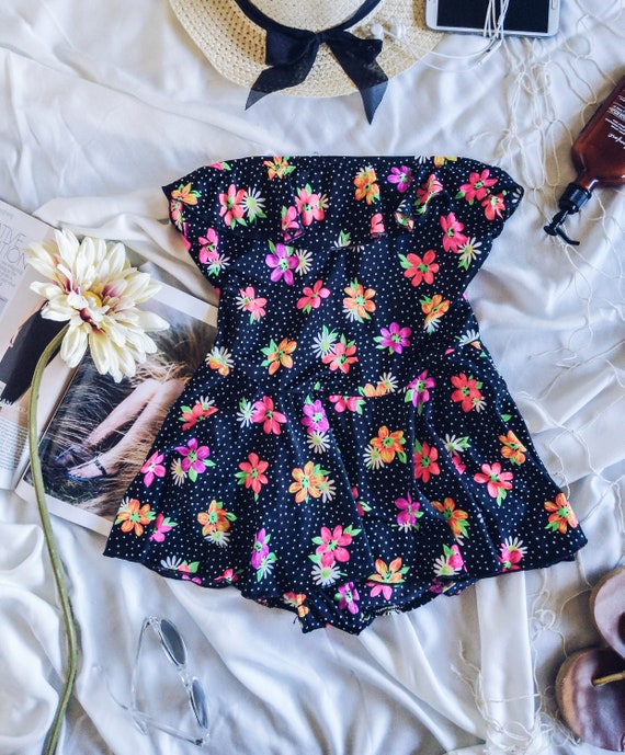 Floral bathing suit, swimsuit with flowers, Vintag