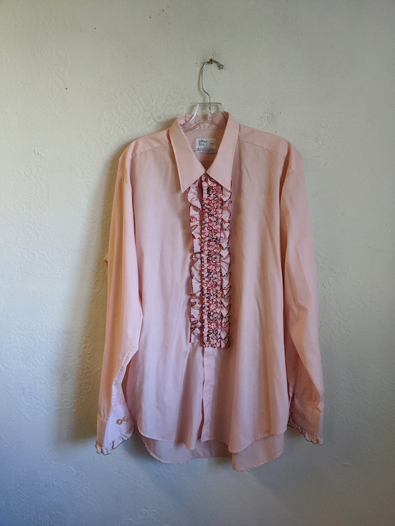 Vintage ruffle tuxedo shirt, Men's pink ruffle dre
