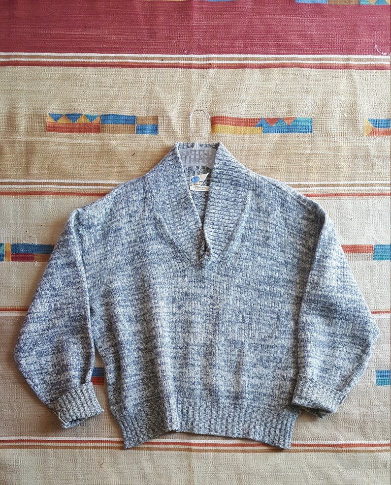 Gray Sportsman Pullover Sweater Cardigan Sweater Wool Mohair Rustic Warm Hand Knit Vintage Super Warm Holiday Gift