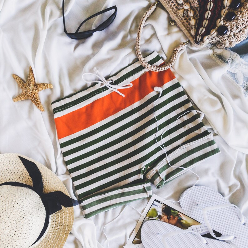 Striped swim bottoms,Vintage Preppy Look Starlet Style Chic Vintage Sailing Shorts