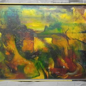 Old Vintage Artist Signed Original Expressionist Abstract Modern Art Oil Painting John Jackson