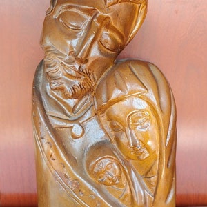 Old Vintage Hand Carved Wooden Nativity Jesus Joseph and Mary Christian Religious Figure Statue Wood Carving