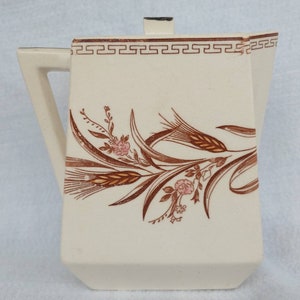 Antique Old Vintage Aesthetic Movement Brown Transferware Teapot Wheat Pattern