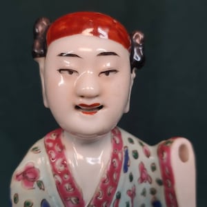 Old Vintage Asian Chinese Hand Painted Pottery Man Figure Statue Sculpture China