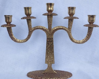 Old Vintage Brass Candle Holder Jewish Judaica Hanukkah Menorah Hebrew Judaism Tamar Israel