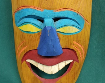 Old Vintage Hand Carved Painted Wood Mexican Folk Art Mask Mexico