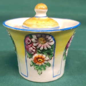 Antique Old Vintage French Hand Painted Floral Motif Porcelain Inkwell Ink Well