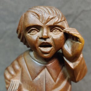 Old Vintage Hand Carved Wooden Newsie Newspaper Paperboy Wood Carving Fugure Statue Sculpture