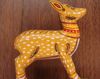 Old Vintage Handmade Hand Carved Painted Wooden Animal Deer Figure Figurine Wood Carving