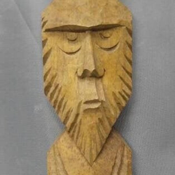 Old Vintage Hand Carved Wooden Saint Peter Figure Wood Carving Wall Hanging Plaque
