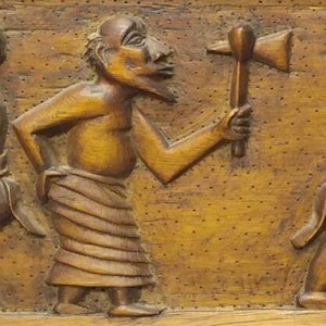 Pair of Two Hand Carved Wooden Wall Plaques Native Tribal Ethnic Wood Carvings