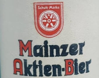 Old Vintage Stoneware One Liter German Beer Stein Mainzer Aktien Bier
