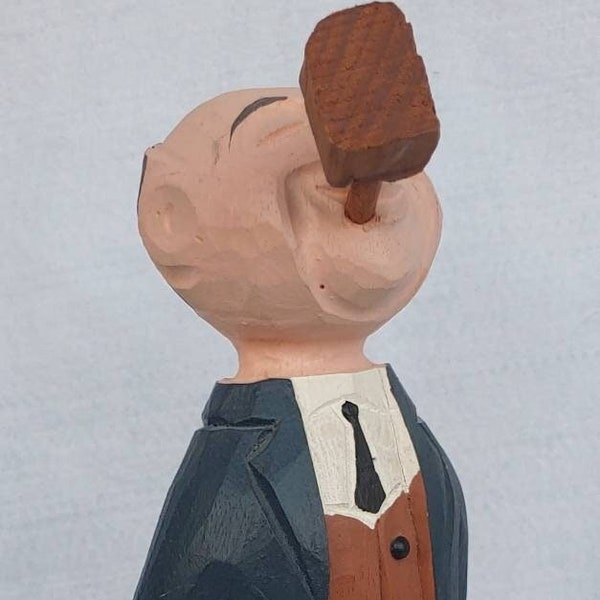 Old Vintage Hand Carved Wooden Figure Pipe Smoking Man Realtor Landlord Statue Wood Carving