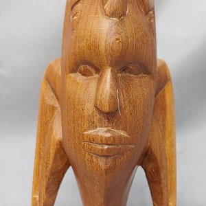 Old Vintage Hand Carved Wooden Figure Statue Bust Sculpture Ethnic Folk Art Wood Carving