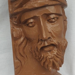 Old Vintage Hand Carved Wooden Christian Religious Jesus Christ Statue Bust Sculpture Wood Carving