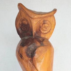 Vintage Hand Carved Wooden Owl Figure Statue Ethnic Folk Art Wood Carving
