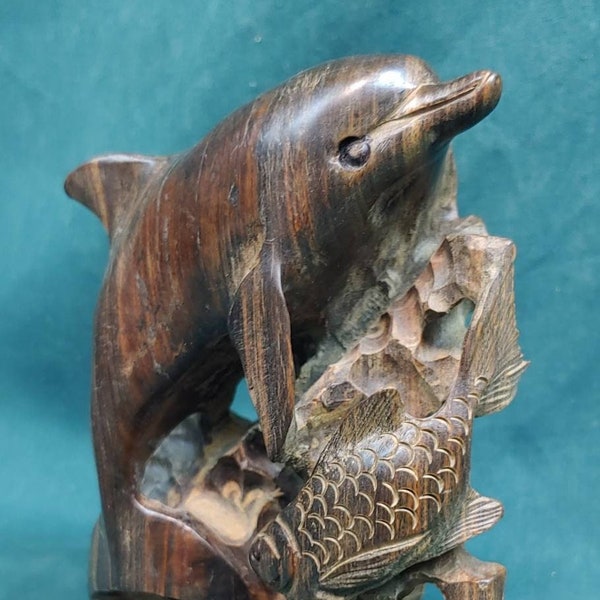 Old Vintage Hand Carved Buffalo Animal Horn Dolphin Fish Sealife Figure Sculpture
