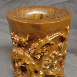 Chinese Cinnabar Carved Resin Brush Pot 