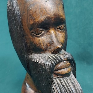 Old Vintage Hand Carved Wooden Figure Statue Bust Wood Carving Ethnic Bearded Man