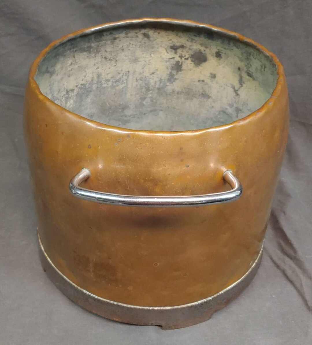 Old Vintage Copper Ice Bucket Container Pot Basin With Chrome Base and