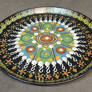 Old Vintage Hand Painted Tole Decorative Metal Serving Tray
