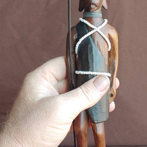 Old Vintage Hand Carved Wooden African Tribal Native Warrior Figure Statue Wood Carving Kenya Africa Ethnic Folk Art