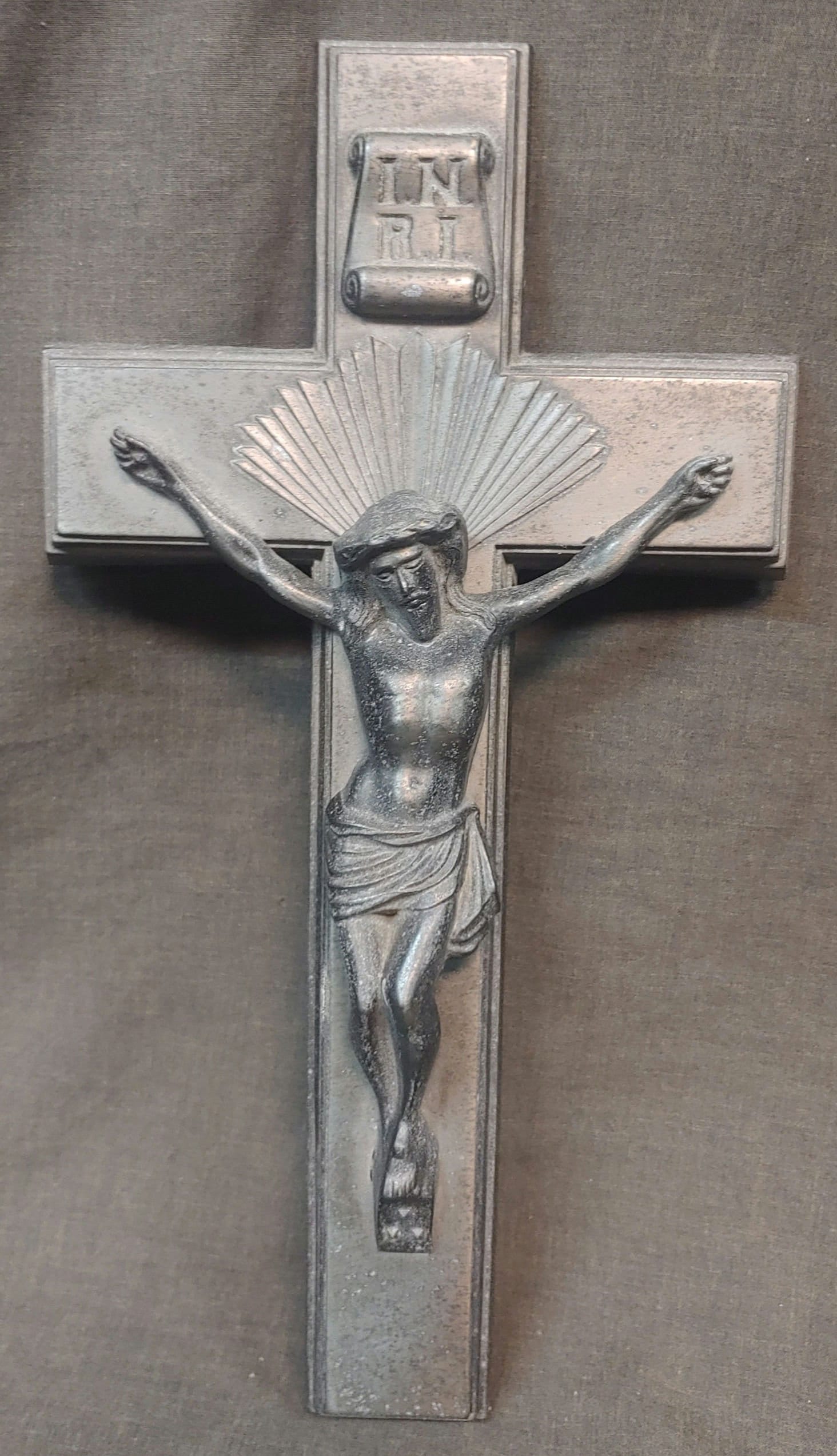 Old Vintage Metal Funeral Casket Coffin Cross Crucifix Christian