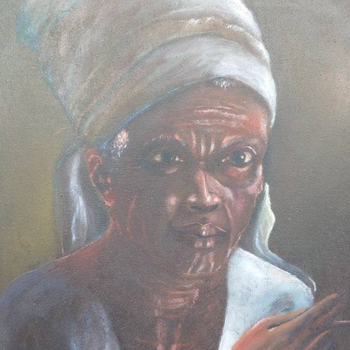 Pair of Vintage Artist Signed Original shops Art Portrait Paintings Ethnic Man and Woman