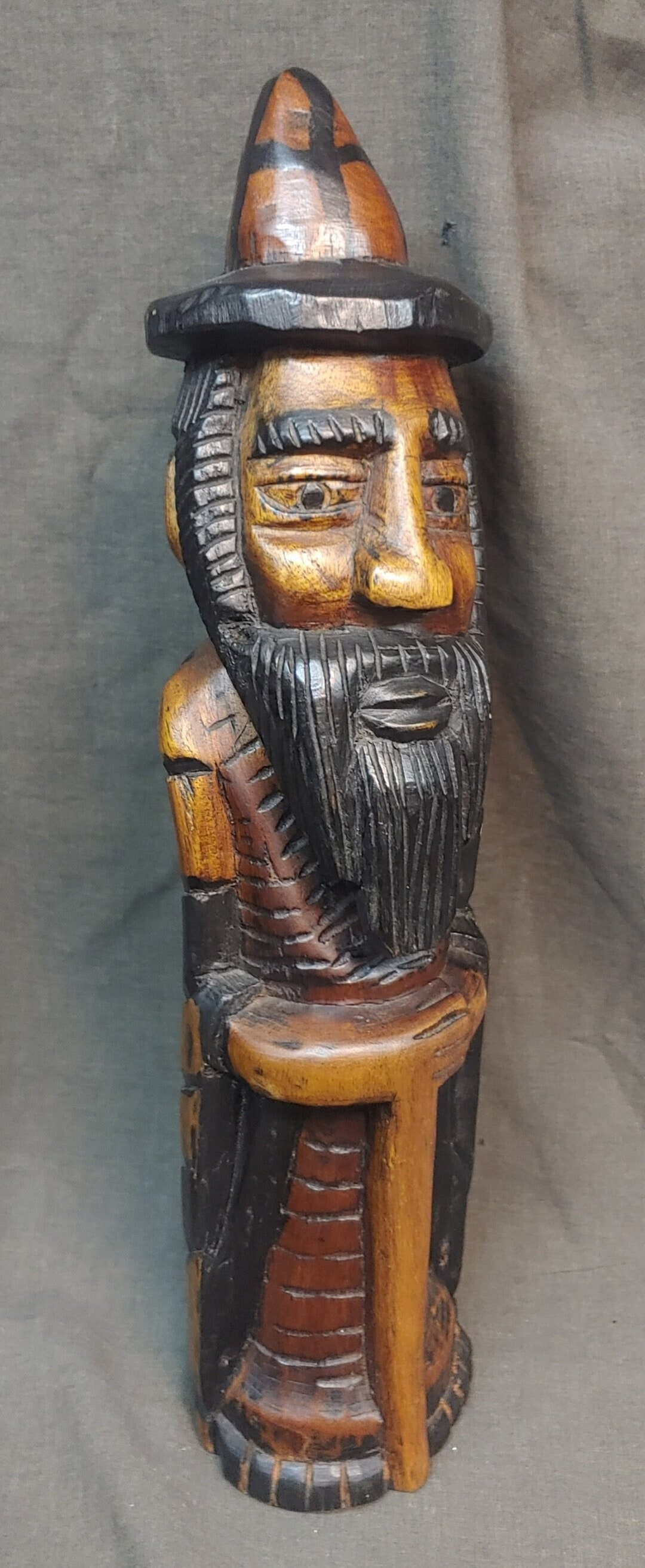 Old Vintage Hand Carved Wooden Figure Statue Wood Carving Bearded ...