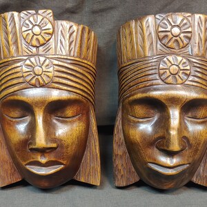 Old Vintage Hand Carved Tribal Native People Folk Art Wood Carvings Wall Hanging Plaques