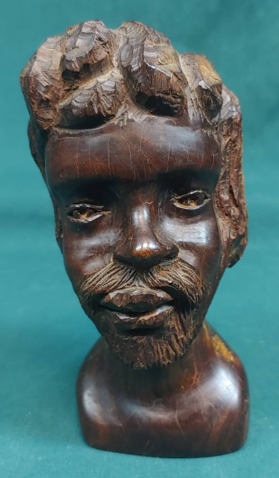 Old Vintage Hand Carved Wooden Statue Bust Ethnic Man Figure Wood