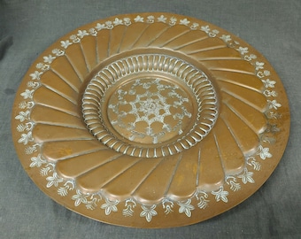 Old Vintage Handmade Hammered Copper Middle Eastern Hand Tooled Embossed Bowl